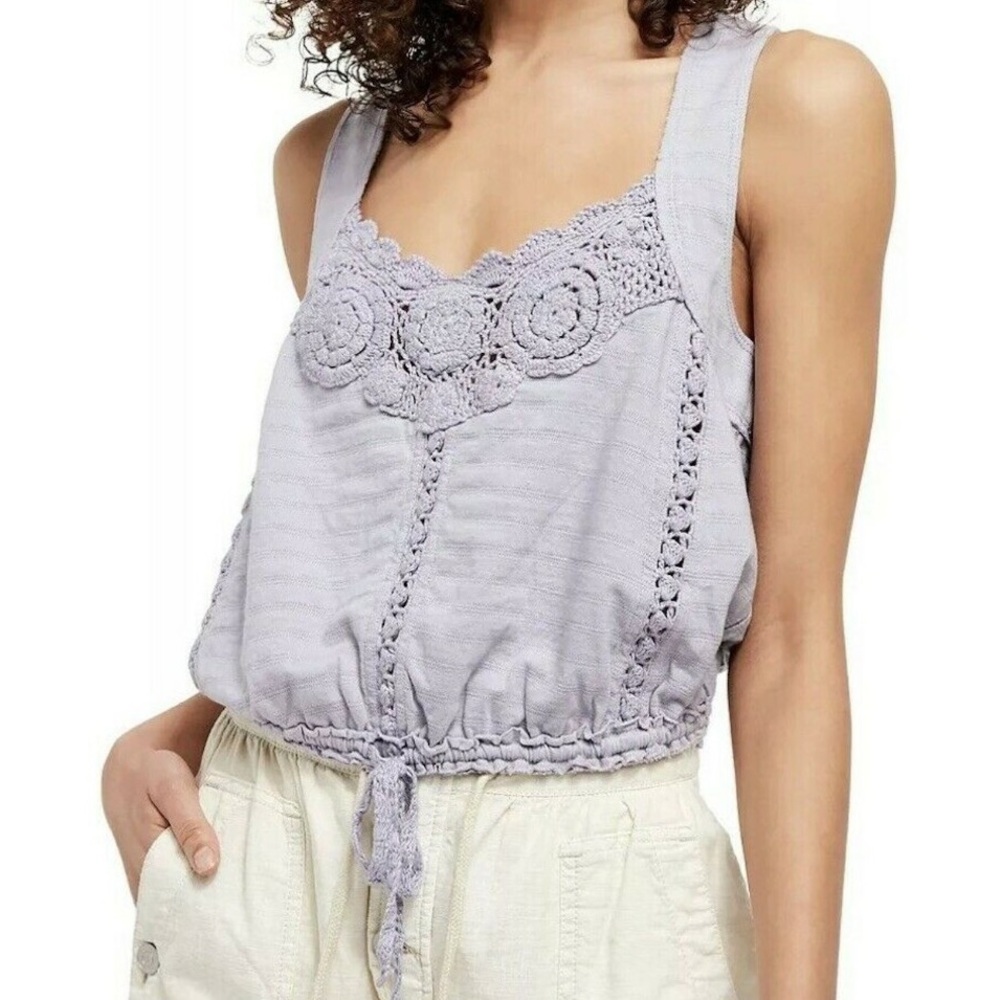NWT Free People Sweet Something Crochet Knit Frosted Lilac Crochet Tank | S